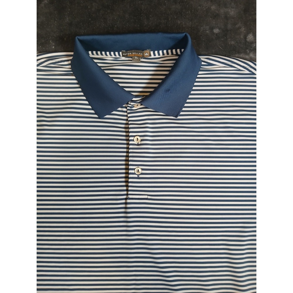 Peter Millar Summer Comfort Polo Men's XL Golf Blue White Stripe Performance